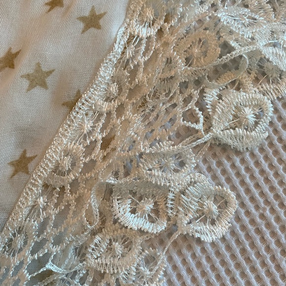3 for $15! Light triangle scarf with Gold star motif. Crocheted lace details. - Picture 3 of 11